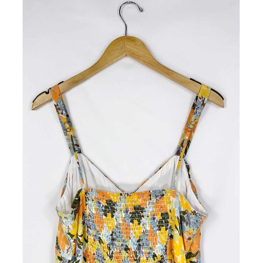 Abercrombie & Fitch Floral Gathered Front Midi Dress Women's Large Yellow - Picture 12 of 16
